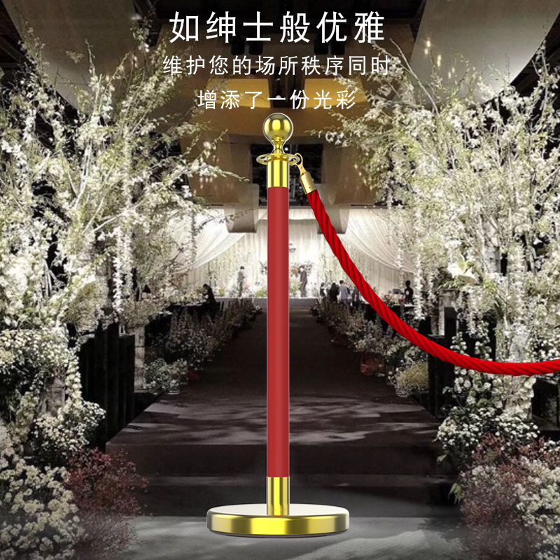 酒店大堂皇冠头不锈钢礼宾围栏杆银色平头一米线伸缩隔离带迎宾柱