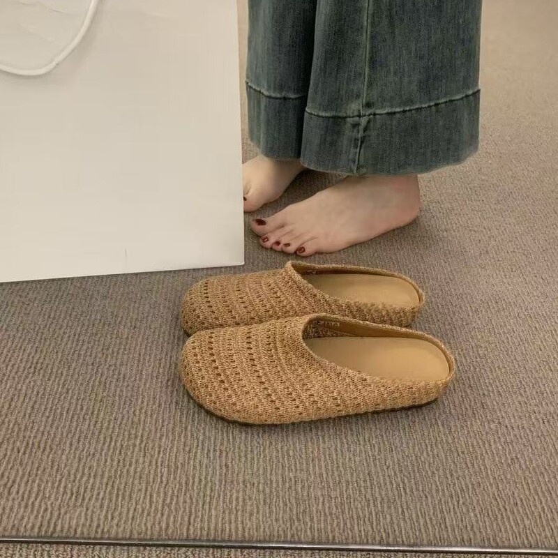 Evening Breeze Woven Birkenstock Half Slippers for Women 2025 New Style Closed-Toe Slip-On Flat Lazy Shoes for Women