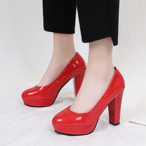 New women's high-heeled single shoes, thick heels, four-season OL work shoes, emcee, etiquette, professional women's shoes, long-term production
