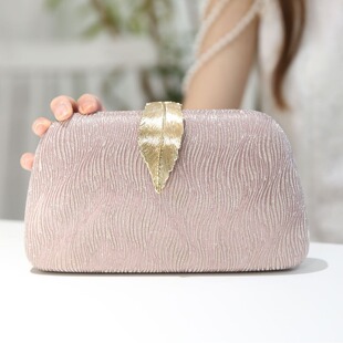 New Fashion Simple Leaf Clutch Bag Fine Flash Fabric Banquet Bag Dinner Bag Dress Wedding Hot Small Square Bag