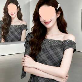 法式一字肩波点蝴蝶结短袖T恤女夏季巨好看的性感辣妹ins小众上衣