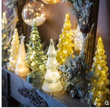 玻璃聖誕樹裝飾擺件閃亮燈飾小夜燈浪漫節日氣氛派對櫥窗