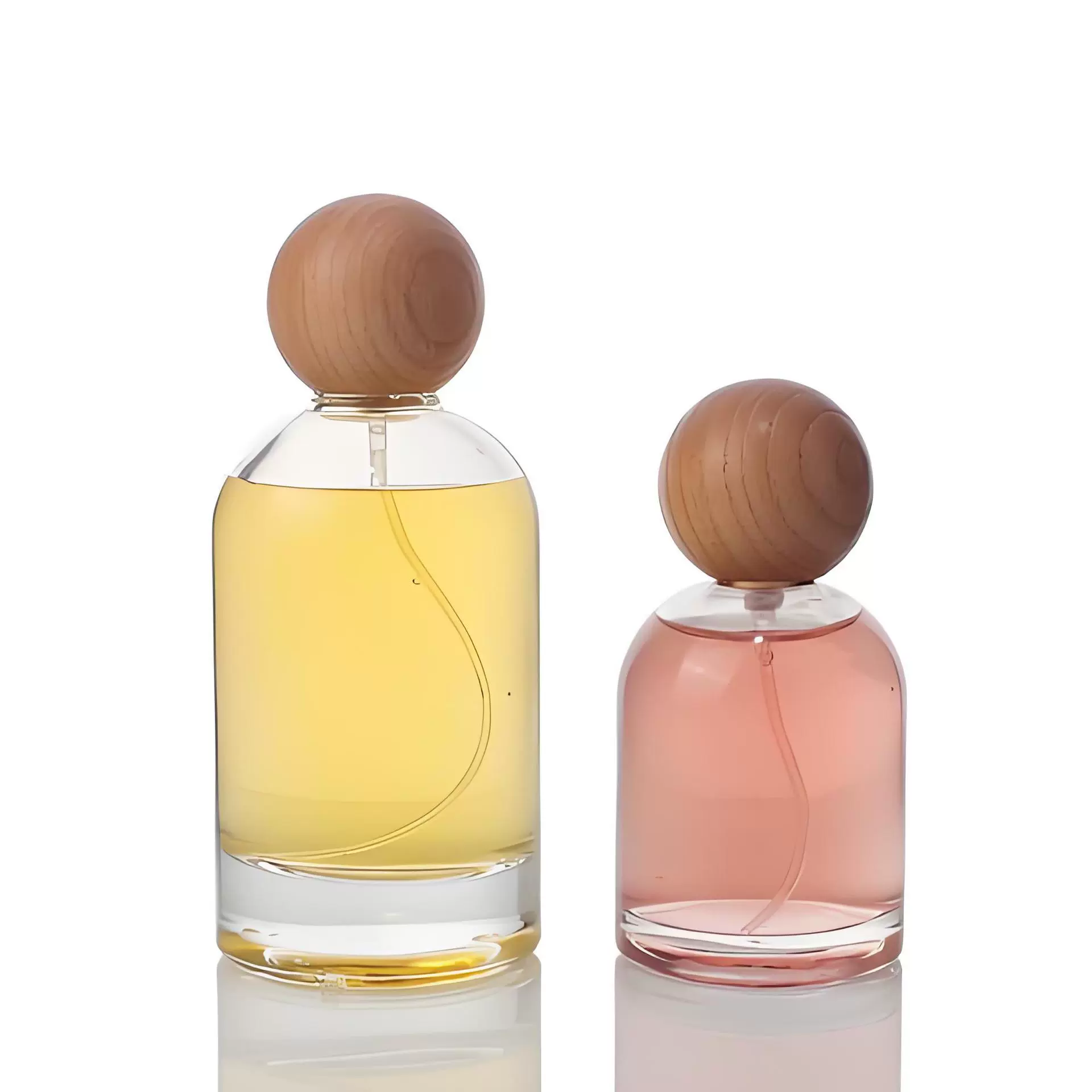 Оптовая продажа цилиндрических флаконов для духов с наклонной крышкой, 50 мл, с деревянной крышкой, флакон для заправки духов, элегантная крышка для духов, деревянная упаковка для одного флакона