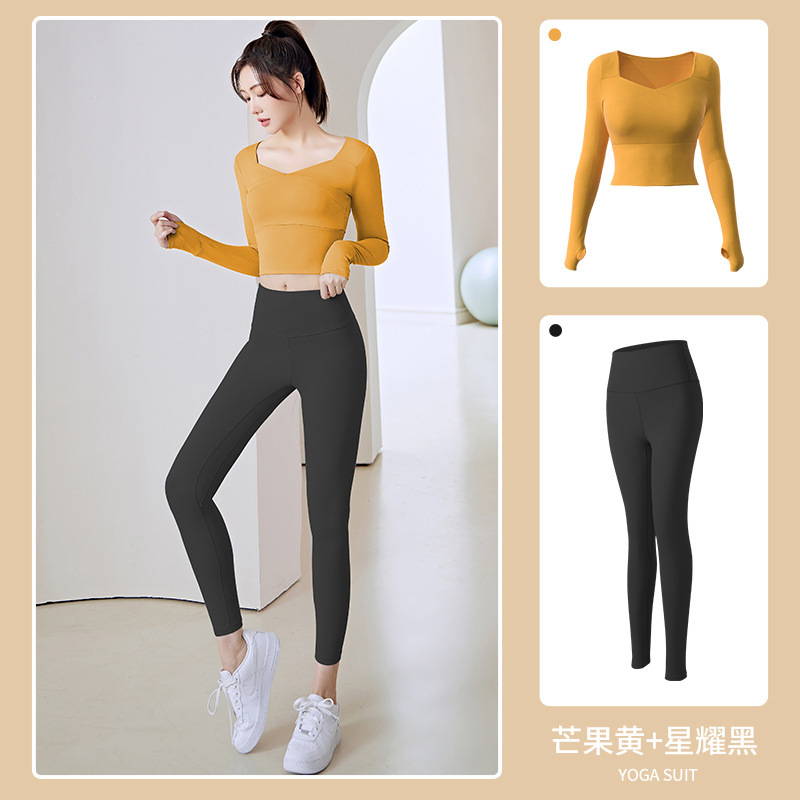 요가 수트 여성용 브라프리 긴팔 이음매 없는 누드 하이웨이스트 힙 리프팅 바지 러닝 피트니스 스포츠 수트