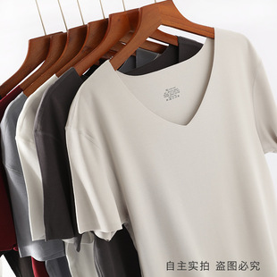 Men's T-Shirt Spring and Summer New Lenzing Modal Seamless V Neck Short-Sleeved Men's Versatile Fashionable Casual Short-Sleeved Tops