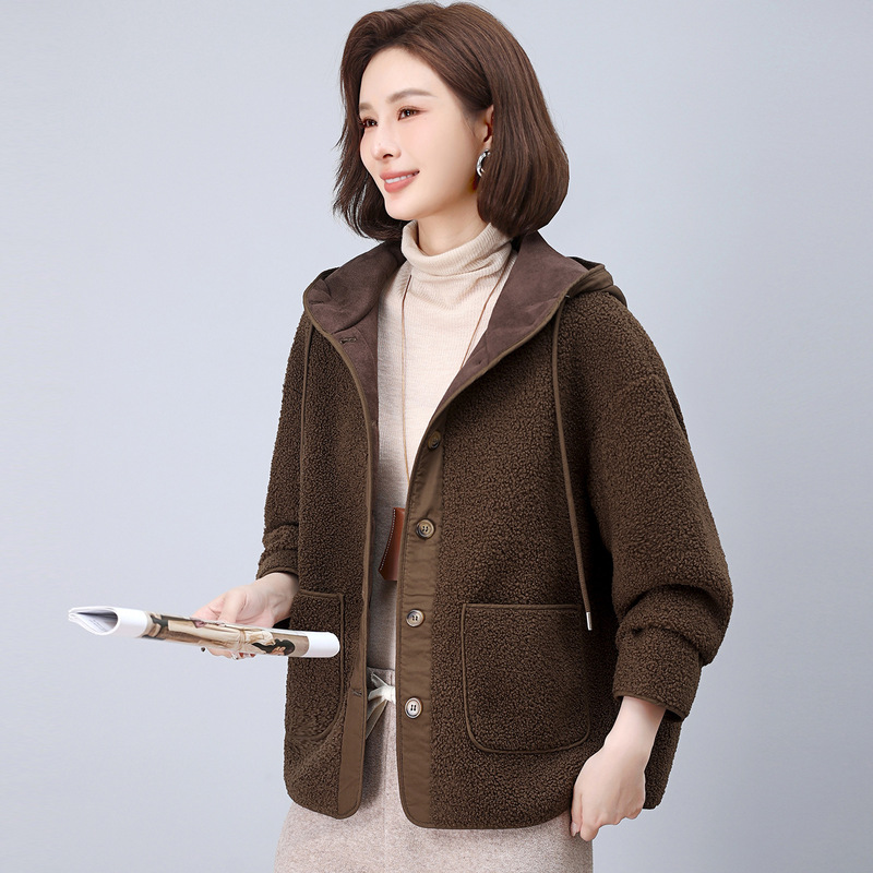 奶fufu连帽羊羔毛外套女秋冬2025新款韩版宽松设计感皮毛一体上衣|undefined