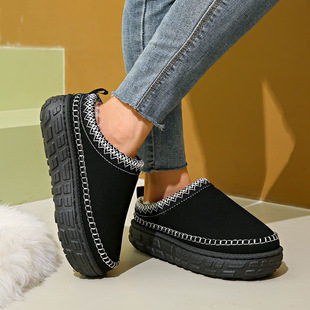 Women's Plus Size Half-Slip Snow Boots 2025 Autumn/Winter Fleece-Lined Thickened Warm Lace-Up Slip-On Height-Increasing Shoes