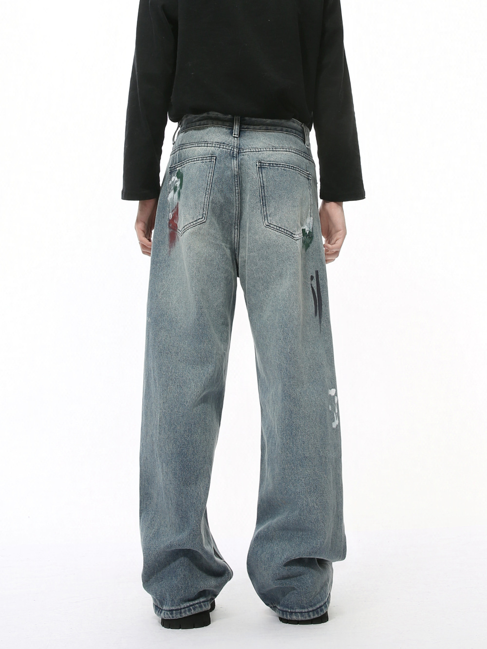 MTLCLOTHES Hombres| Nuevos productos de invierno coreanos pesados pintados a mano graffiti estilo de diseño de jeans rectos sueltos