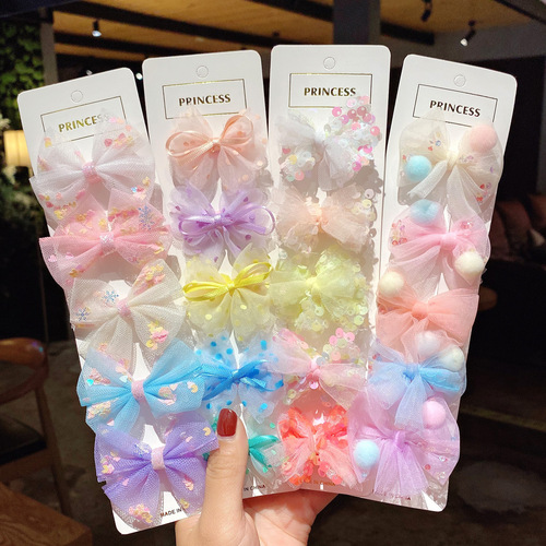 Mesh children's hair clip set Korean style girls lace sequin bow hair clip cute princess side clip hair accessories
