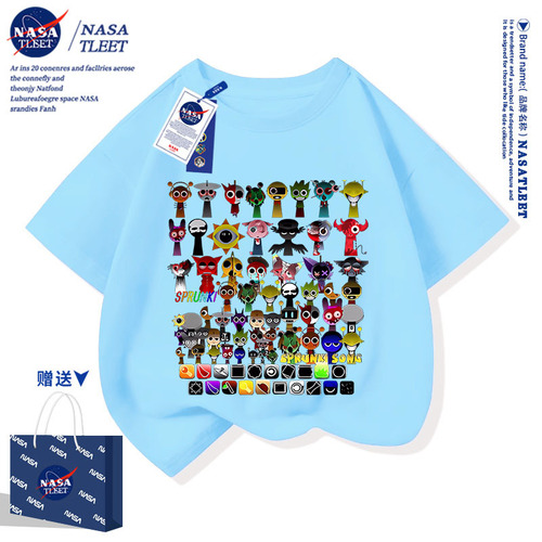 NASA co-branded Sprunki Rhythm Box accessories children's short-sleeved t-shirt men and women's cotton T-shirt summer 
