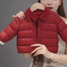 2025冬季装新款儿童男女童宝宝童装红色翻领轻薄羽绒棉服韩版外套