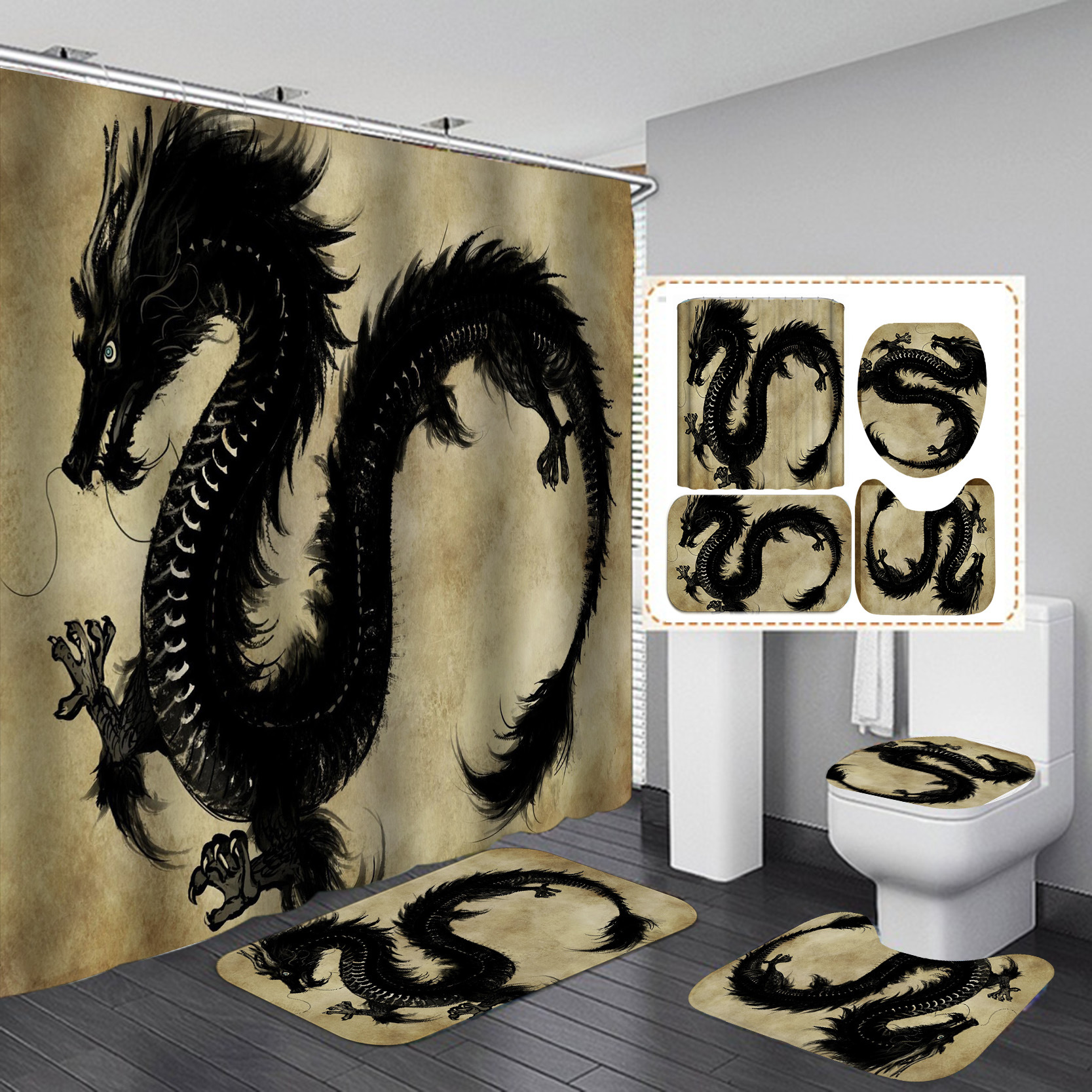 Juego de cortinas de ducha nórdicas de poliéster, impermeables, resistentes al moho, gruesas, estilo hotel, suministro directo del fabricante, diseño animal.