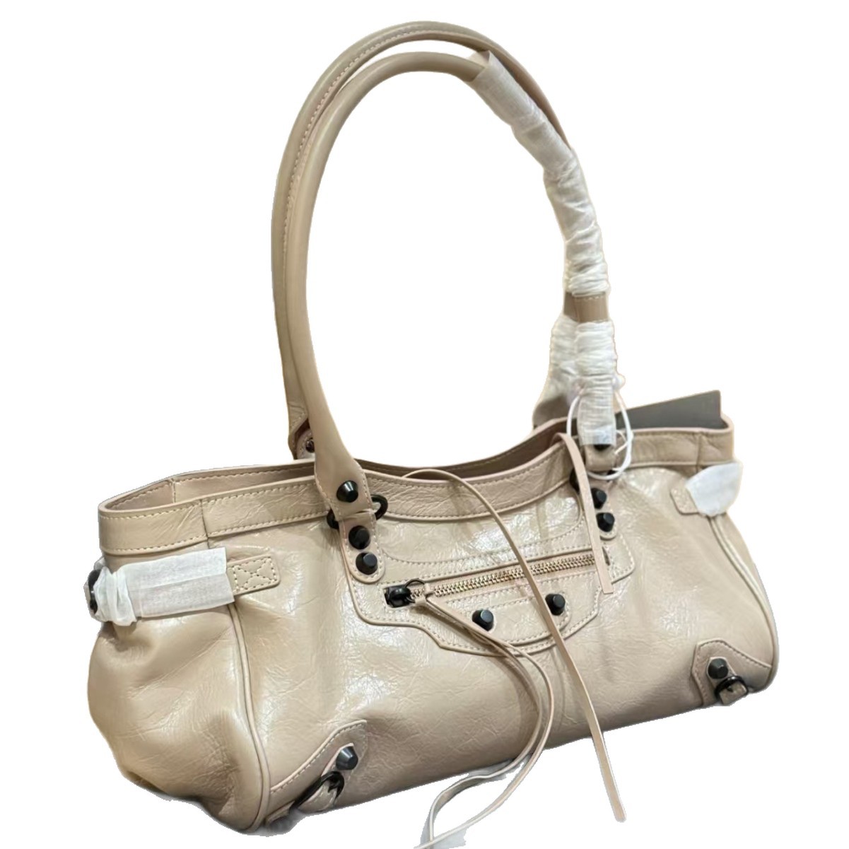Baja East-West Studded Biker Shoulder Bag For Women - Retro Large Capacity Commuter Handbag - Thumbnail 5