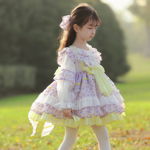 2024 Spring New Children's Lolita Dress for Girls - Floral Princess Skirt and Dress