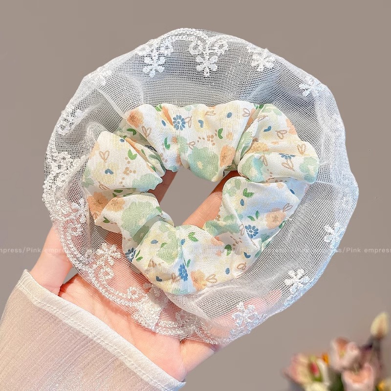 Nudo de encaje pequeño coreano, lazo para el cabello de intestino grueso, lazo de encaje de cola de caballo para mujer, cuerda para el cabello fresca, cuerda para el cabello de alto valor para niña