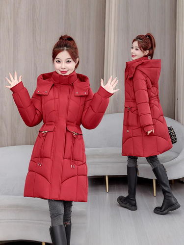 New Winter Korean Women's Medium-Length Down Cotton Jacket Slim Fashion Stylish Winter Cotton Coat Thick Outerwear