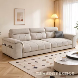 现代简约风棉麻直排布艺沙发钢琴键家用小户型直排奶油风客厅沙发