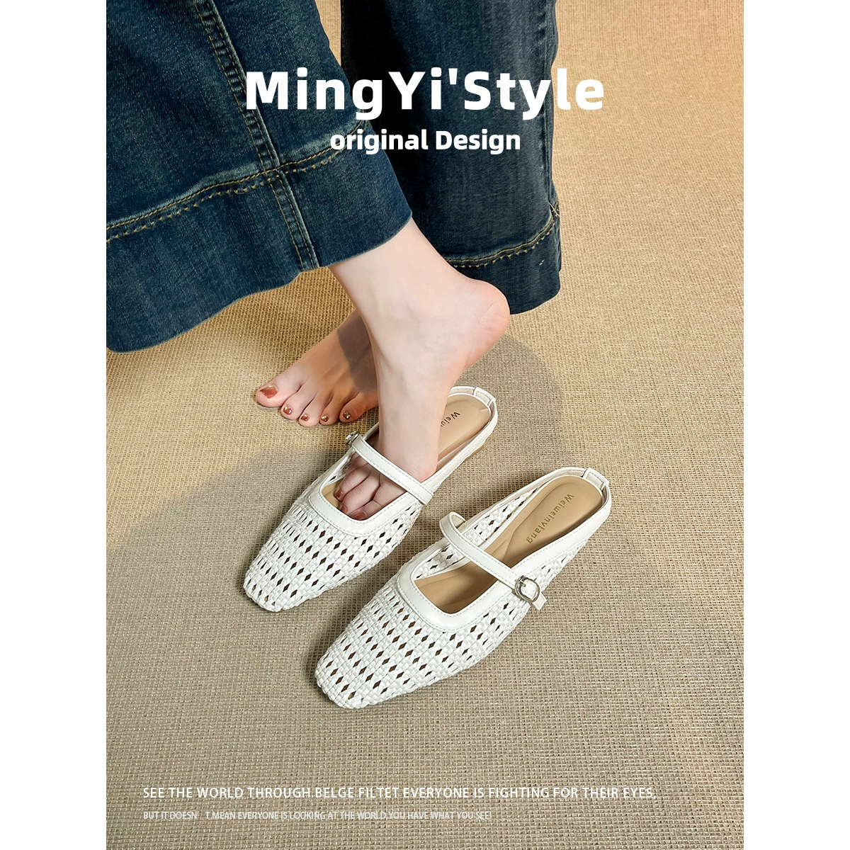 Женские летние пляжные сандалии с сетчатым полузагорелым носком, на толстом каблуке, повседневные плетеные сандалии