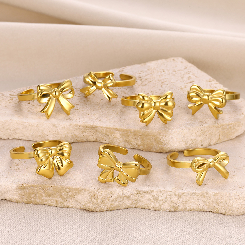 5g Weight 0.03µm-0.05µm Gold Plating Thickness PVD Coated Gold Plating Process 18K Real Gold Plated Plating Material Stone-Free Inlay Material Open Rings Classification 1 Piece Quantity Holiday, Daily Occasion 304 Stainless Steel Material Bow Knot Pattern All Seasons Season Women's Gender Vacation, Simple Style Style Waterproof Non Tarnish Craft PVD Coated Real Gold Plated Bow Knot 304 Stainless Steel Vacation Simple Style Waterproof Non Tarnish Open Rings 无