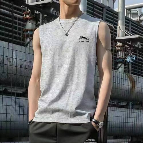 New 2024 Men's Loose Training Tank Top with Wide Shoulder Design, Summer Short-Sleeve Sweatshirt, Round Neck T-Shirt for Sports