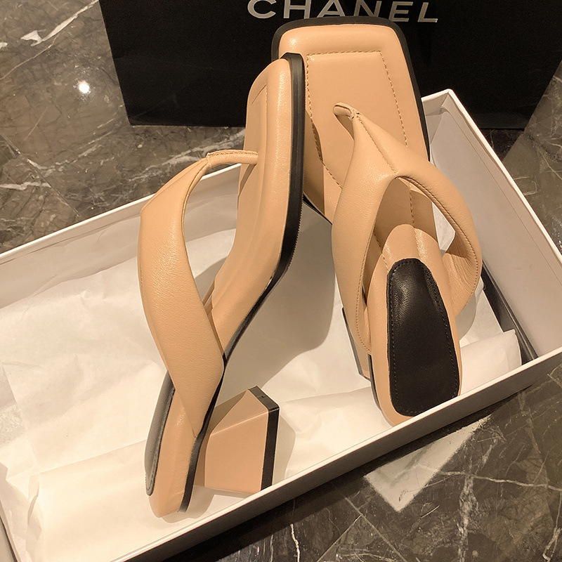 Dép sandal nữ xỏ ngón da cừu mũi vuông gót thấp — Màu đen chi tiết 28