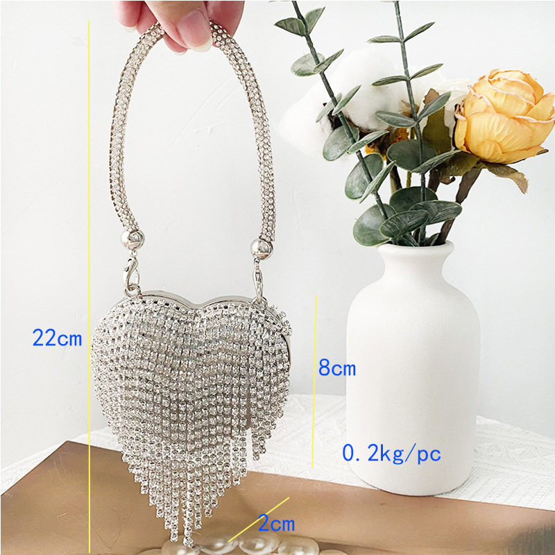 Single Shoulder Strap, Top Handle Strap Type Rhinestone Glass Heart Shape Heart-shaped Evening Bags