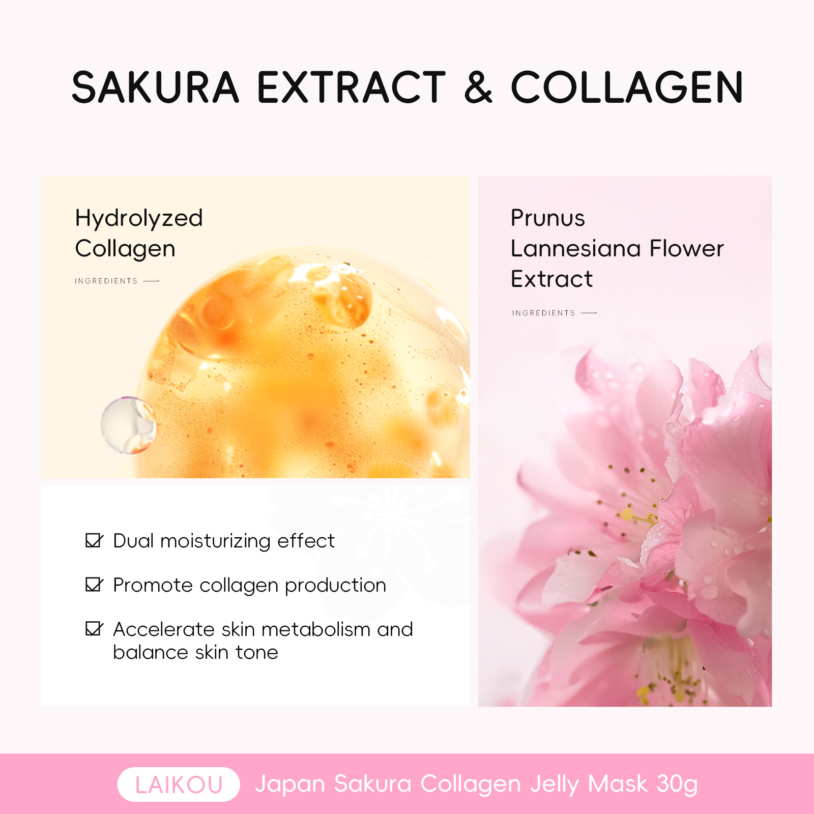 Cross-border new product Laikou Cherry Blossom Collagen Jelly Mask 30g Hydrating, Moisturizing and nourishing, one-piece consignment from the manufacturer undefined