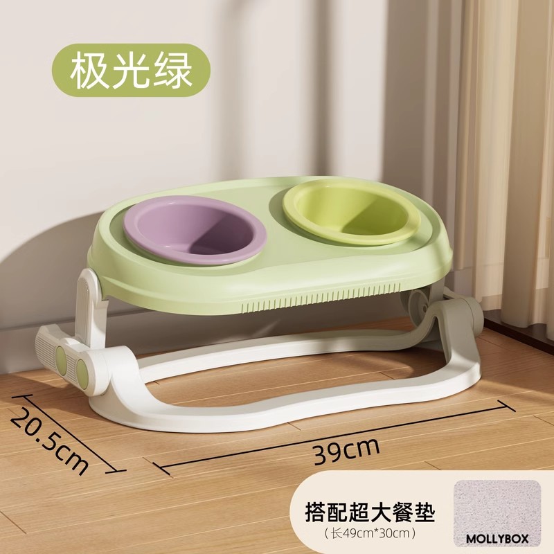 [업그레이드 조절형 세라믹 이중그릇 + 미끄럼방지 플레이스매트] 오로라 그린