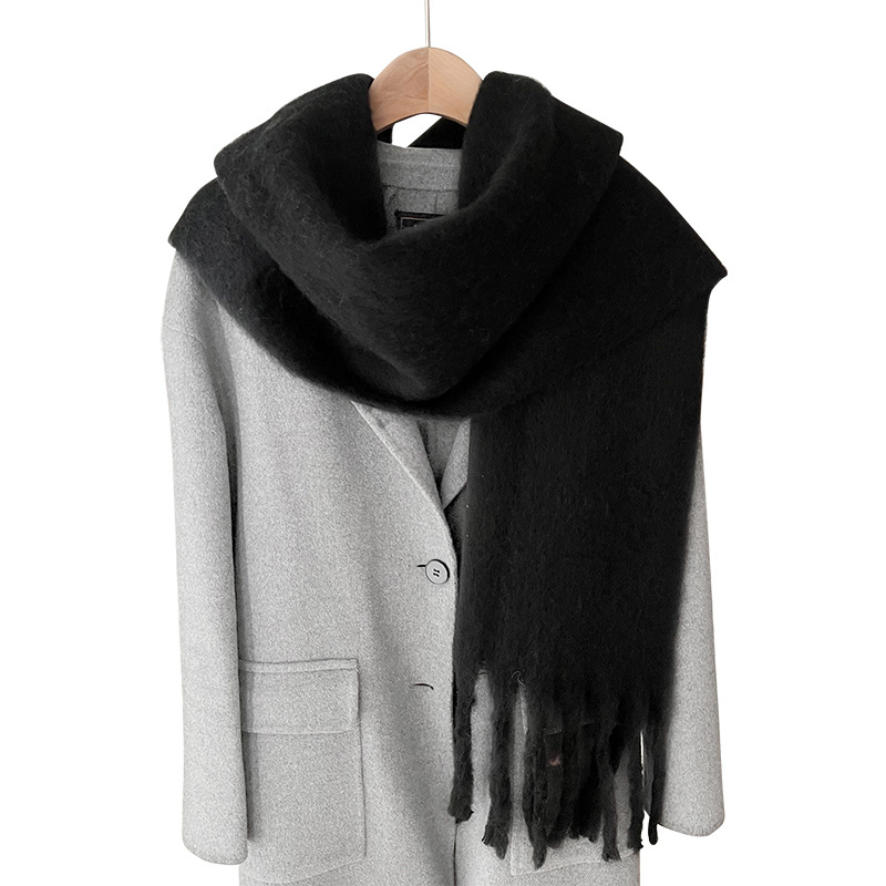 Solid color mohair with lazy style, soft fluffy solid color, big pull hair warm scarf for students and couples_voghion.com