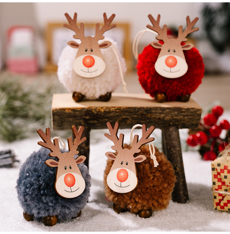 New Christmas decorations Large lamb pompoms elk pendants Festive Christmas tree pendants_voghion.com