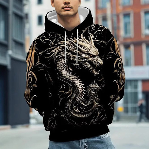 Spring new men's spring and autumn new casual all-matching trend fashionable print basic public hooded hooded hoodie