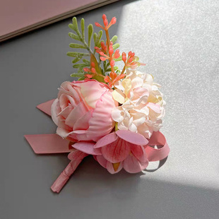 Original Fantasy Powder Series Phalaenopsis Bridesmaid Sisters Wrist Flower Fresh Mori Wedding Bridegroom and Bride Corsage