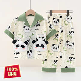 夏季短袖薄款纯棉家居服睡衣卡通全棉宽松空调服男童外穿春秋宝宝