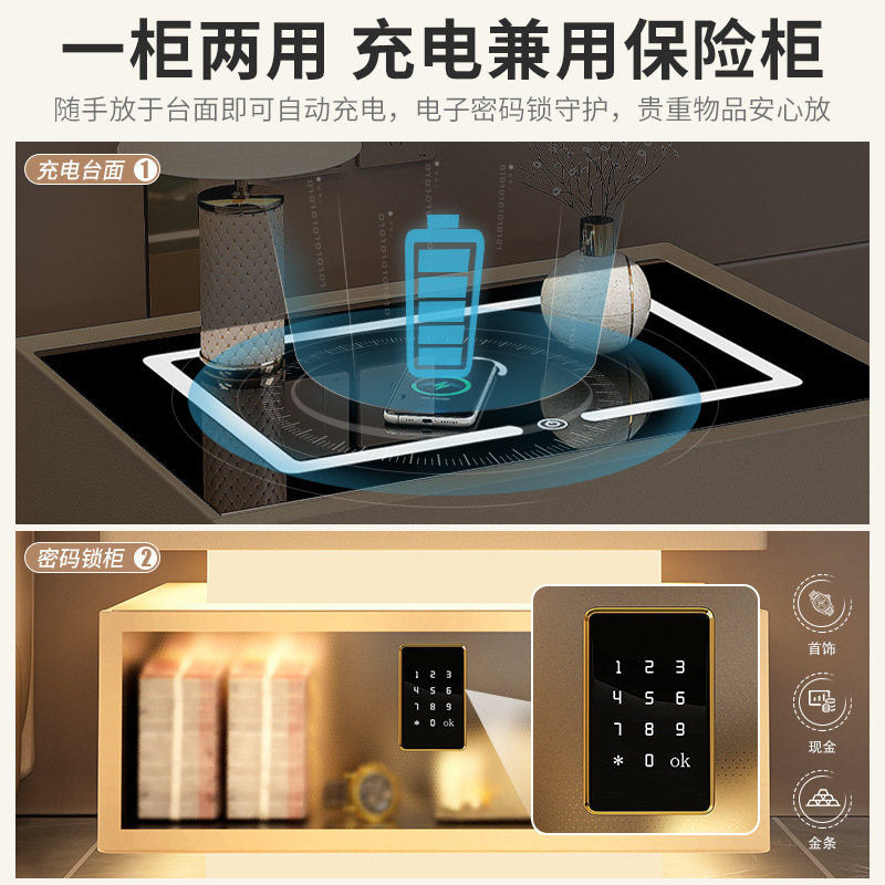 Mesita de noche inteligente, lujo ligero, alta calidad, madera maciza con luz 2024, nuevo dormitorio con cerradura, pequeño gabinete, simple y moderno