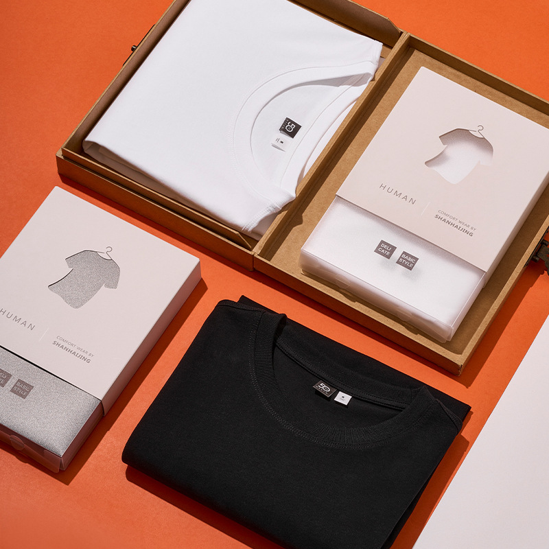 Smooth Couple Japanese Style Boutique Classy Short-Sleeved T-Shirt Gift Box with 50 Count Soft Cotton Casual Versatile Tops for Men and Women