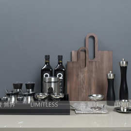 现代样板房厨房成组摆件 砧板收纳柜调味罐橄榄油 展厅台面饰品