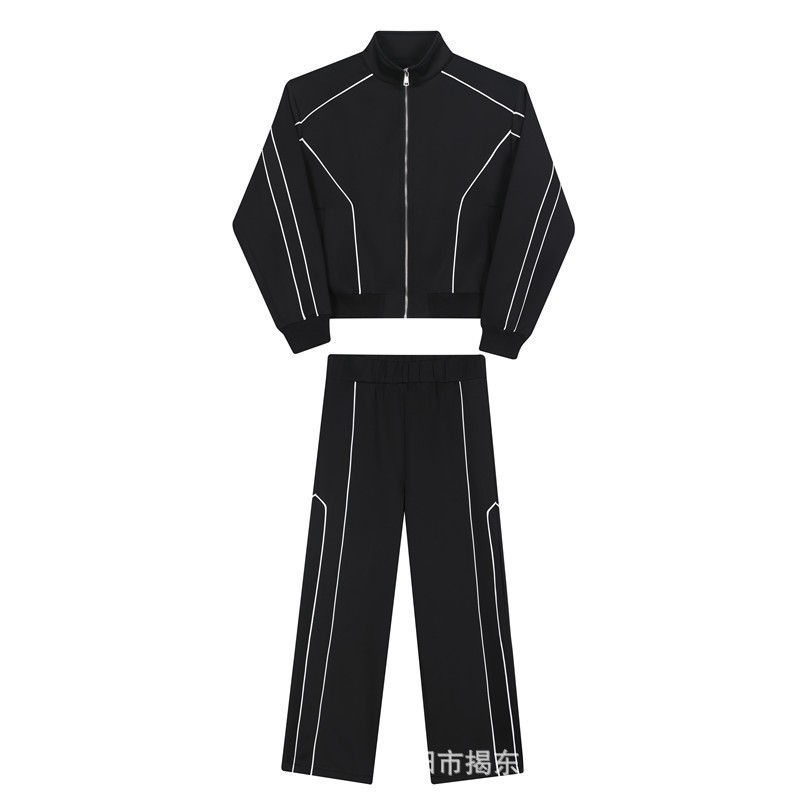 하이 엔드 느낌 RUFFIAN 잘 생긴 레저 스포츠 세트 남성용 느슨한 디자인 카디건 재킷 와이드 레그 팬츠 투피스 세트