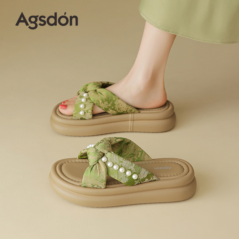 Augustion zapatillas de suela gruesa para mujer, 2025 verano nuevo estilo francés con falda, zapatillas de playa casuales de fondo suave