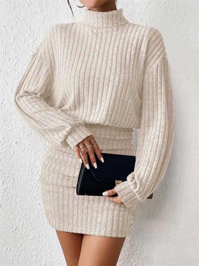 GraceChic Cross-Border European And American 2025 Autumn Winter New Bodycon Long Sleeve High Neck Ribbed Knitted Sexy Dress_voghion.com