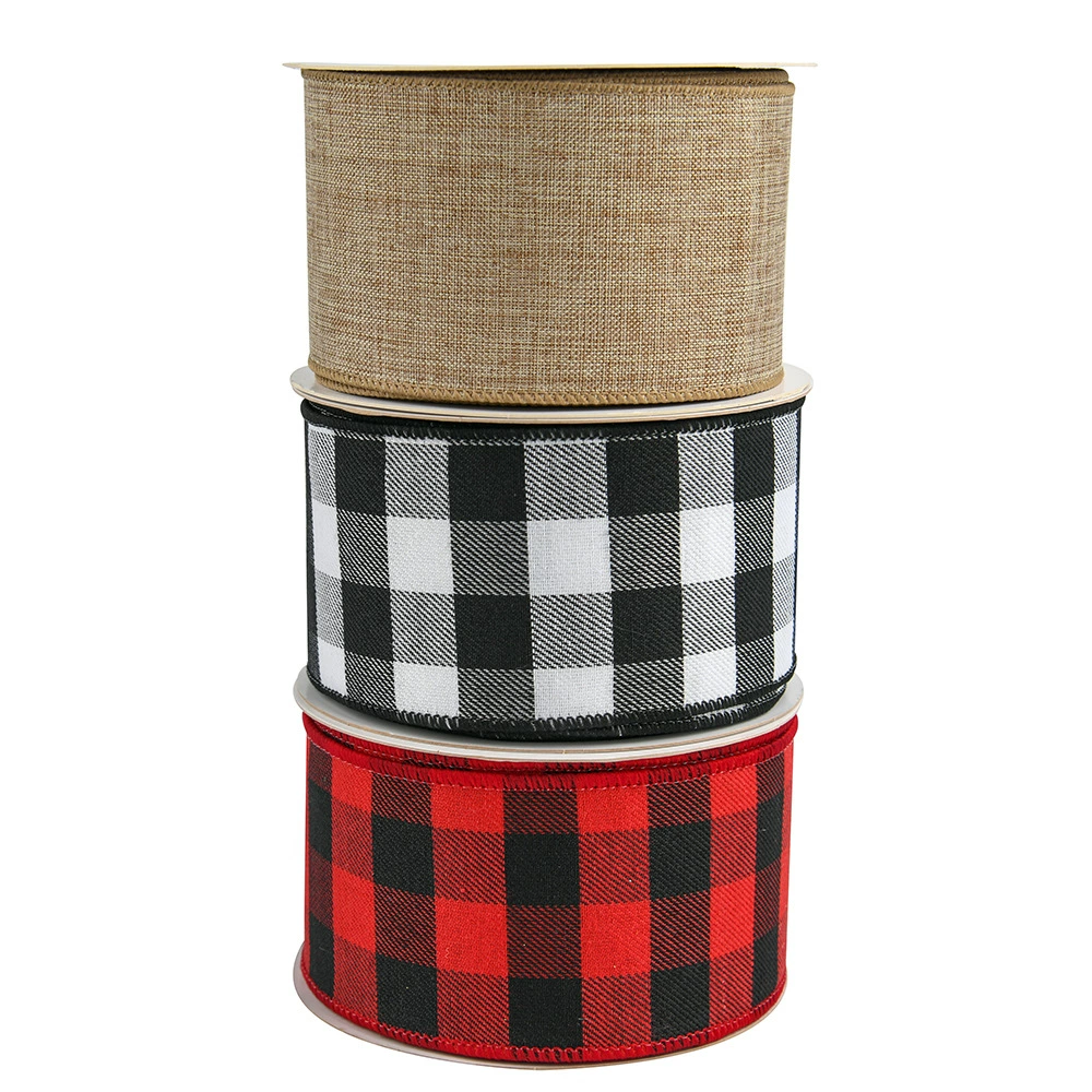 Оптовая Продажа с фабрики Трансграничная черно-белая клетчатая Рождественская отделка Копировальная лента Amazon Custom Красная и черная полиэфирная лента