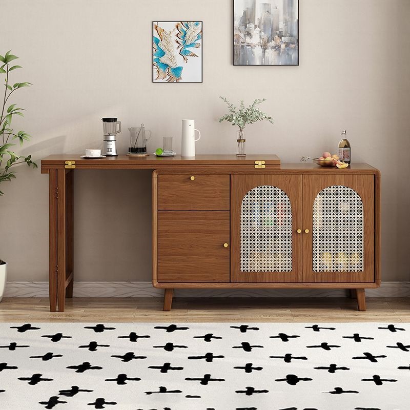 [Rotatable Design] Solid Wood Foldableing Dining Table, Sideboard, Integrated Island Bar, Small Household Wall Storage