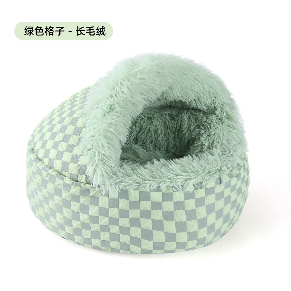 Cálido invierno nido para mascotas concha nido para gatos semicerrado nido de algodón de felpa engrosado caseta para perros semicerrada cama para perros