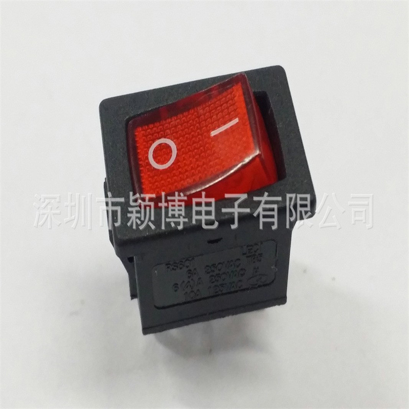 船型开关带灯3脚2档15*21MM电源按钮翘板开关 6A 250V