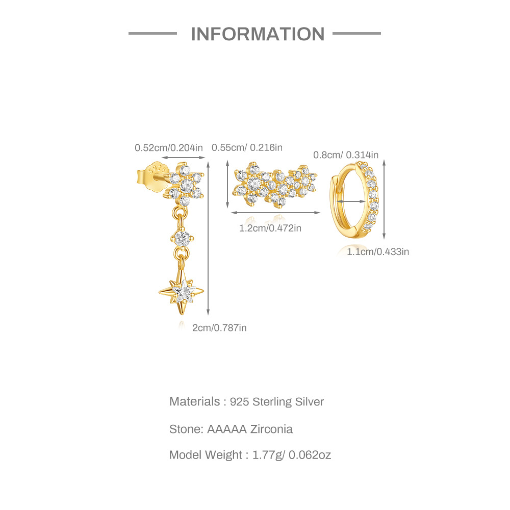 4g Weight 925 Sterling Silver Ear Needle Material Zircon Inlay Material Earrings Classification 1 Set Quantity Holiday, Daily Occasion 925 Sterling Silver Material Geometric Pattern Women's Gender Plating, Inlay Design Simple Style Style 1 Set 925 Sterling Silver Zircon Geometric Earrings 3