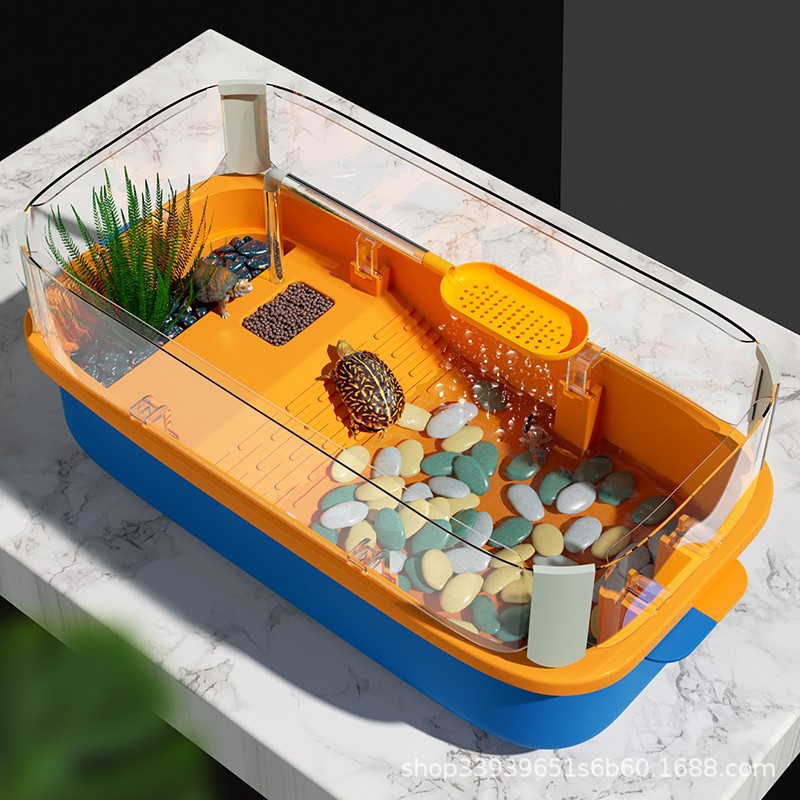 Tanque para Tortugas con Plataforma para Tomar el Sol, Caja Separada para Tortugas, a Prueba de Escape, con Drenaje, Paisajismo para Tanques de Tortugas, Tanque Ecológico Estilo Villa, Paisajismo Ecológico.