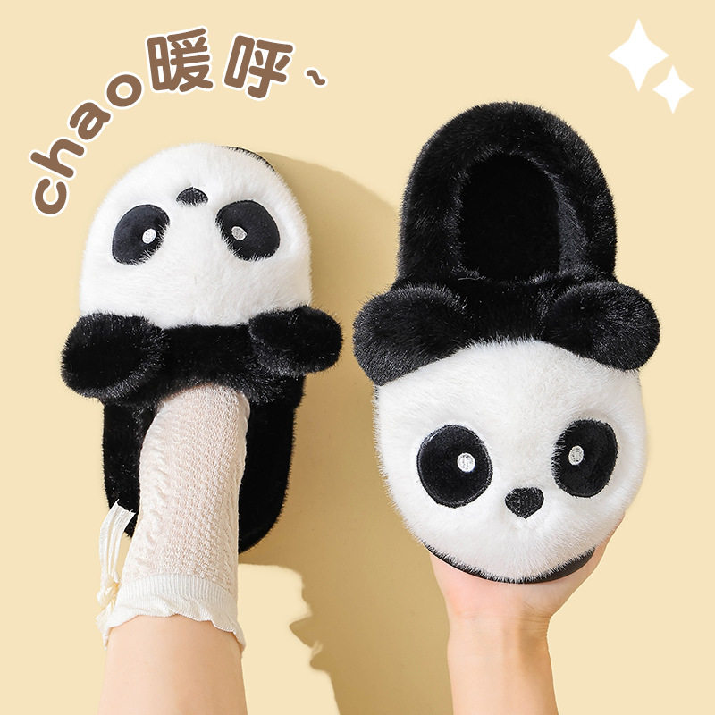 Panda zapatillas de algodón para mujeres 2025 nuevo invierno pareja interior anti-derrapante zapatillas cálidas de pelo para hombres