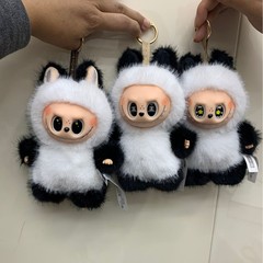 新款熊猫挂件labubu潮玩拉布布改娃搪胶脸马卡龙公仔盲盒潮玩现货