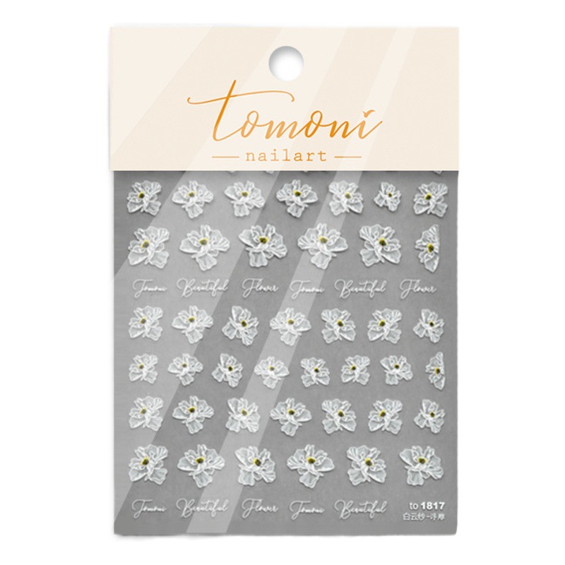 Estilo ins papel adhesivo de uñas en línea popular semitransparente Rosa Camelia alivio tridimensional popular fototerapia avanzada pegatina de uñas