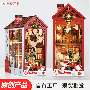 cross-border book stand diy christmas gift luminous decoration miniature house model toy desktop decoration diy hut