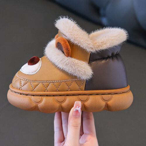 Home Cute Cartoon Warm Outdoor Winter Baby Anti-Slip Cotton Shoes Cotton Shoes British New Style Waterproof Children
